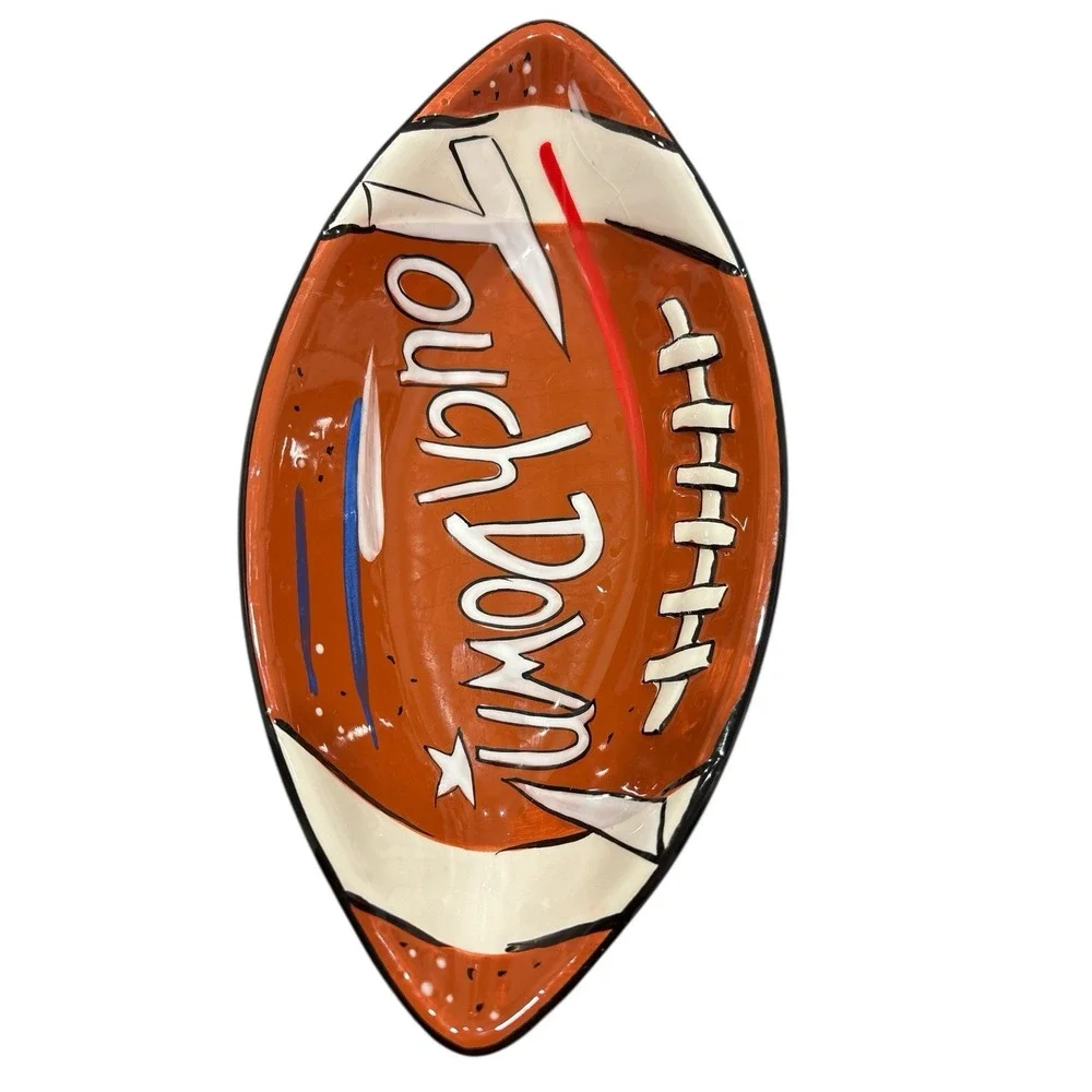 Football‎ Shaped Touch Down Super Bowl Ceramic Snack Dip Dish Clay Art Lot of 2